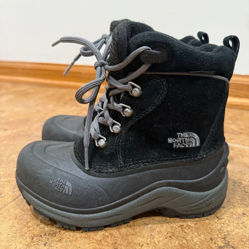 North Face Chilkats Boys Winter Boots Black Waterproof 200g Insulation‎ Size 13